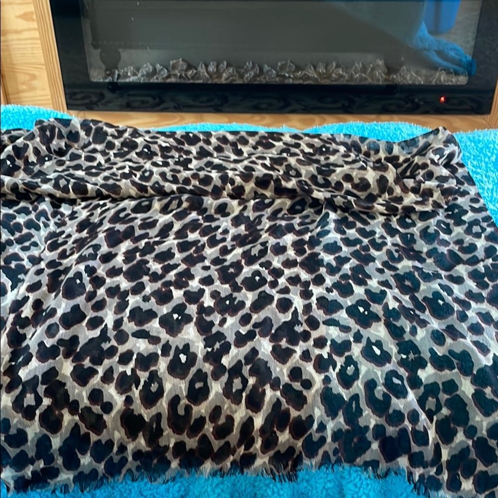 Brown and White Lightweight Casual Scarf with Leopard Print
